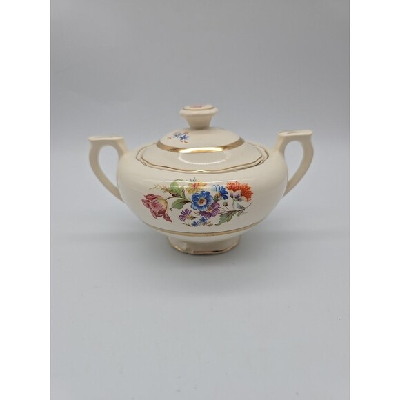 Vintage Covered Sugar Dish Summer Garden Floral Warranted 22K Gold - Picture 1 of 11